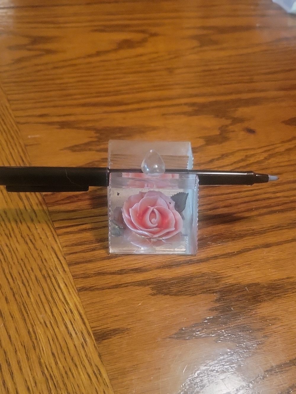 Pink Rose Resin Pen Holder - Clear Floral Keepsake